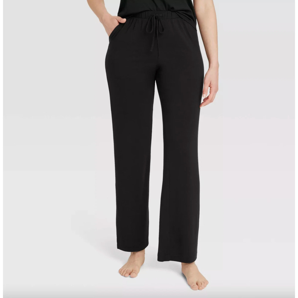 Auden Cloud Knit Modal Pajama Pants Womens L Black Elastic Waist Pockets NWT